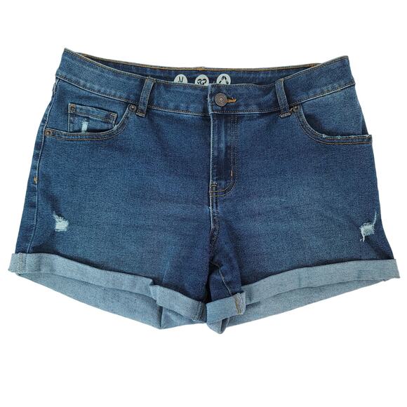 The Girlfriend by Rewash Blue Jean Shorts Women's 5/27 Cuffed Hem Stretch - Picture 1 of 6